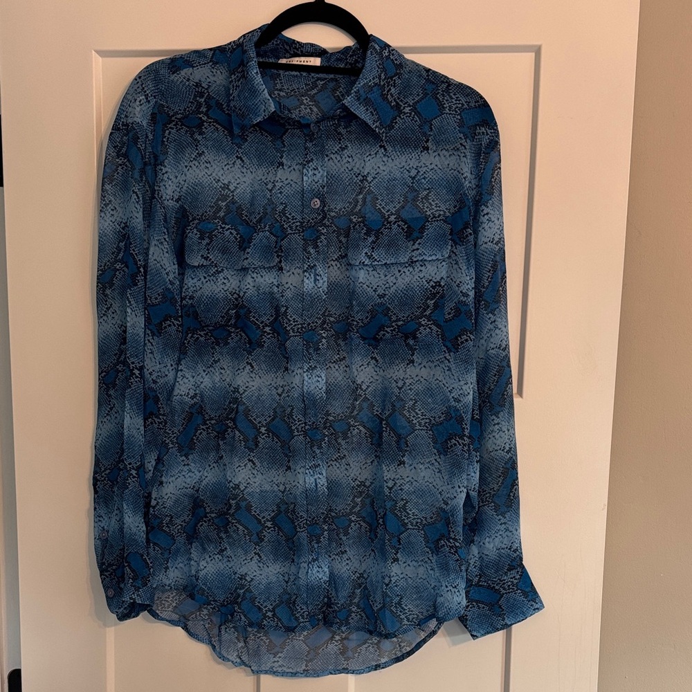 Equipment Blue and Black Snake Print Shirt